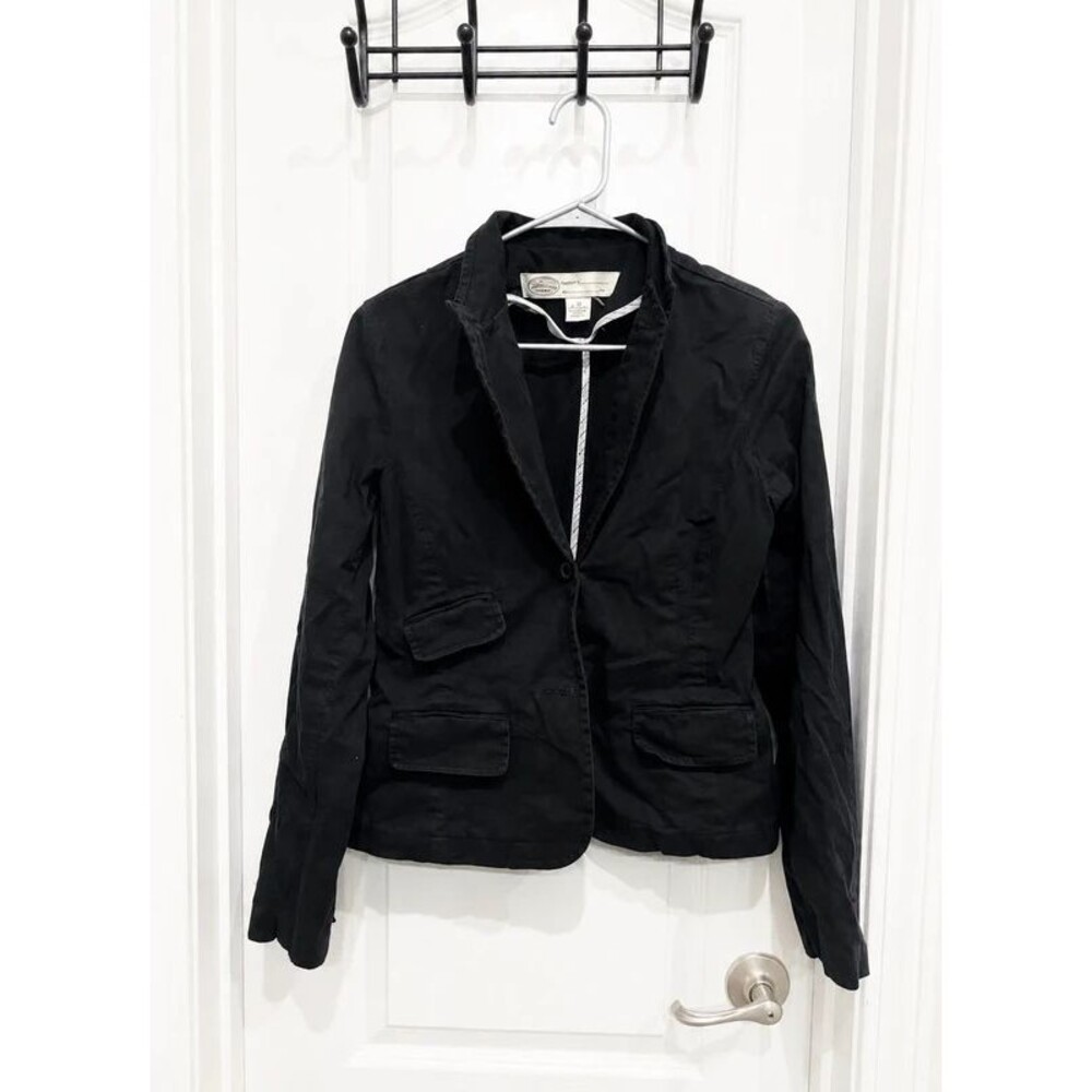 Sitwell Women’s Black Cotton Blend Single-Button Blazer Jacket Size 6